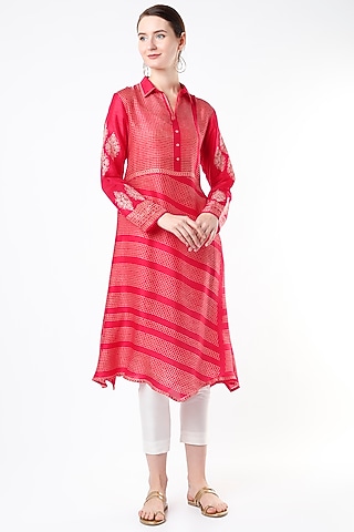 Raspberry Hand Block Printed Tunic by Krishna Mehta