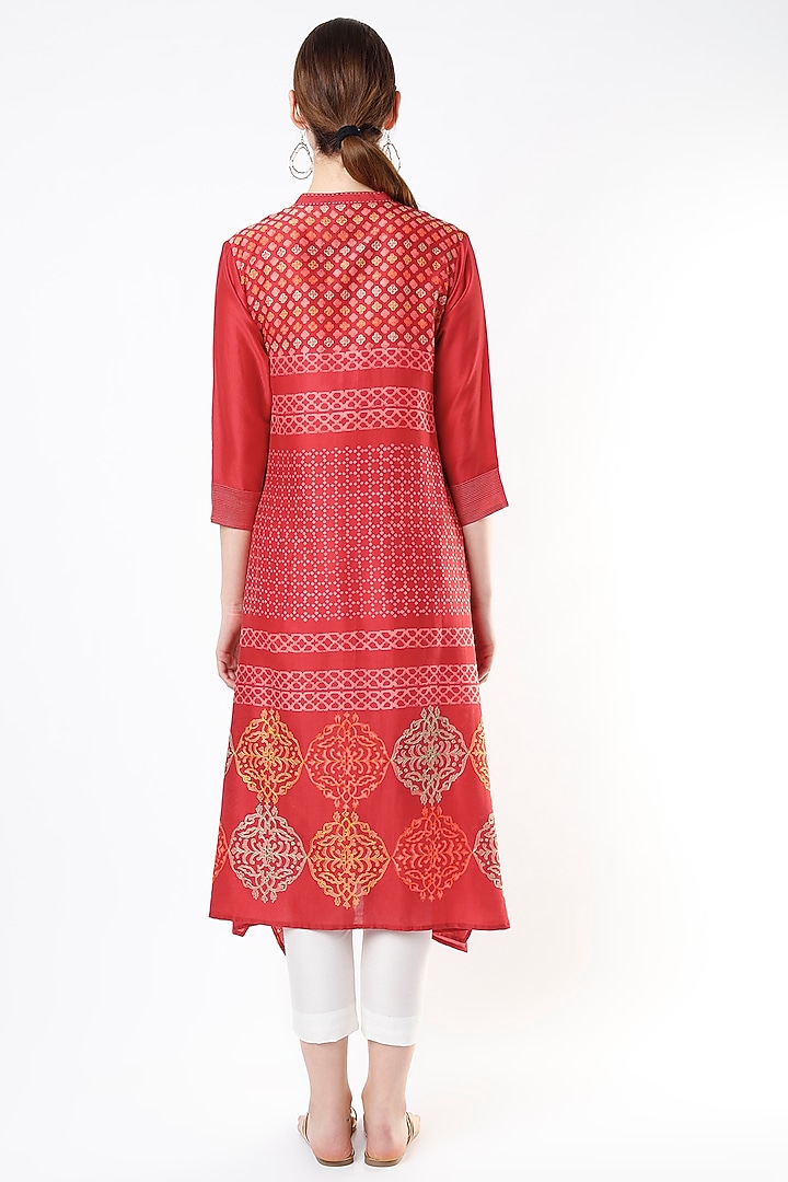 Red Chanderi Printed Tunic by Krishna Mehta at Pernia's Pop Up Shop
