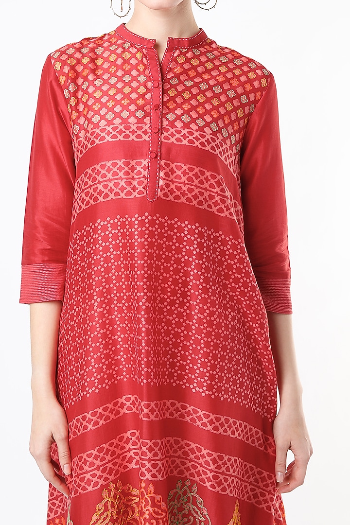 Red Chanderi Printed Tunic by Krishna Mehta at Pernia's Pop Up Shop