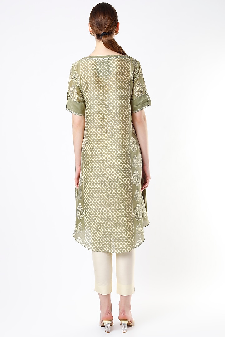 Olive Block Printed Tunic by Krishna Mehta at Pernia's Pop Up Shop