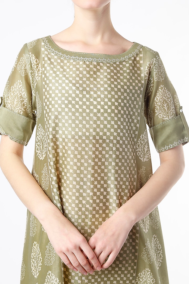 Olive Block Printed Tunic by Krishna Mehta at Pernia's Pop Up Shop