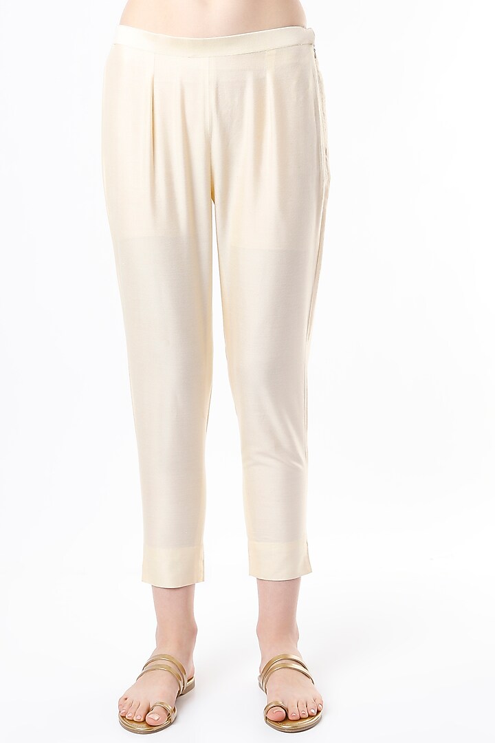 Ecru Cotton Pants by Krishna Mehta at Pernia's Pop Up Shop