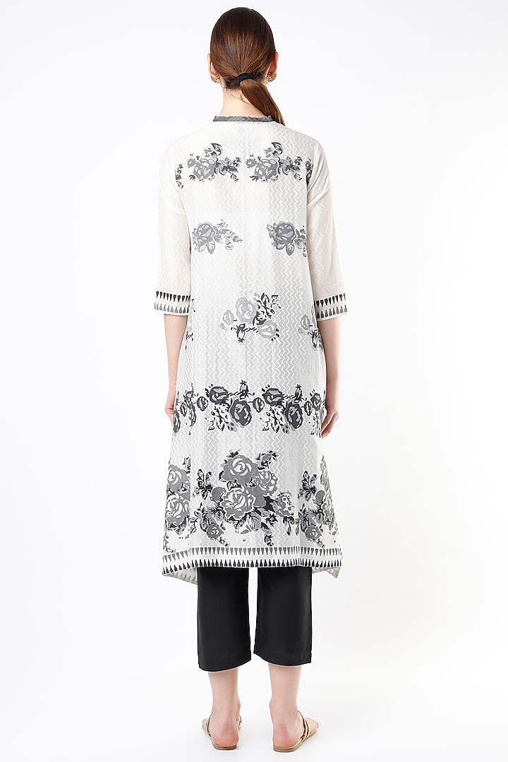 Off-White Tunic With Block Print by Krishna Mehta at Pernia's Pop Up Shop