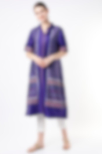 Electric Purple Block Printed Tunic by Krishna Mehta