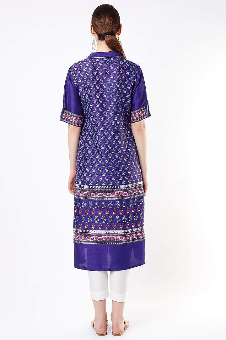 Electric Purple Block Printed Tunic by Krishna Mehta at Pernia's Pop Up Shop