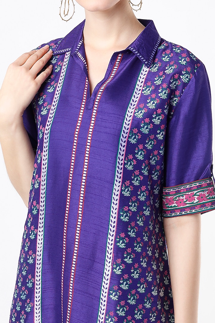 Electric Purple Block Printed Tunic by Krishna Mehta at Pernia's Pop Up Shop
