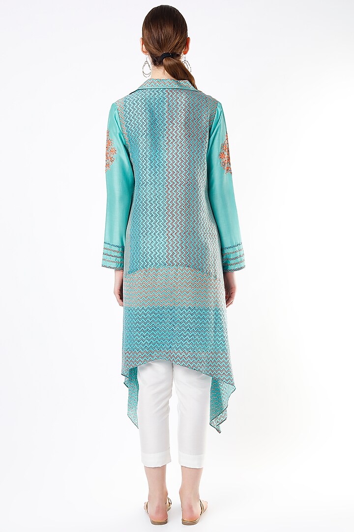 Turquoise Block Printed Tunic by Krishna Mehta at Pernia's Pop Up Shop