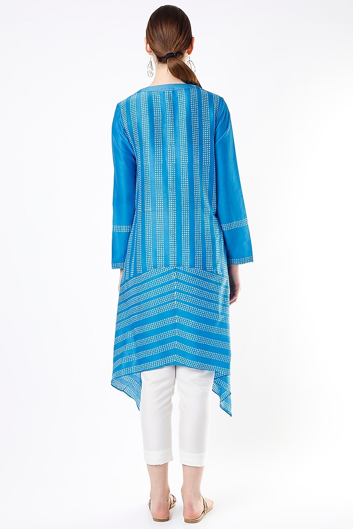 Ocean Blue Block Printed Tunic by Krishna Mehta at Pernia's Pop Up Shop