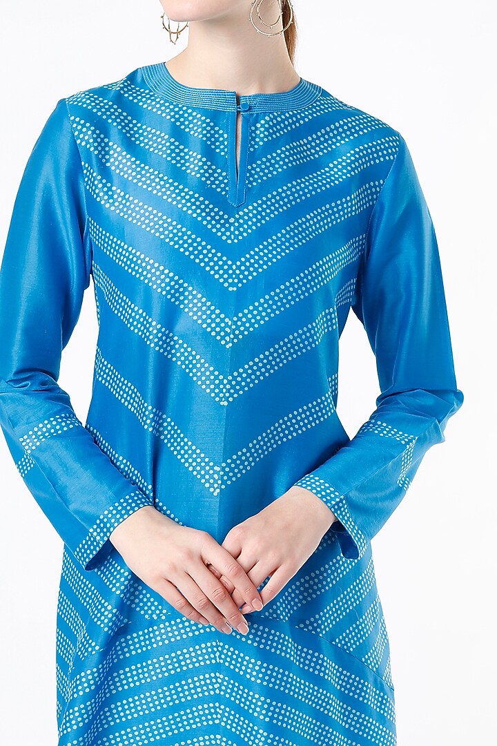 Ocean Blue Block Printed Tunic by Krishna Mehta at Pernia's Pop Up Shop