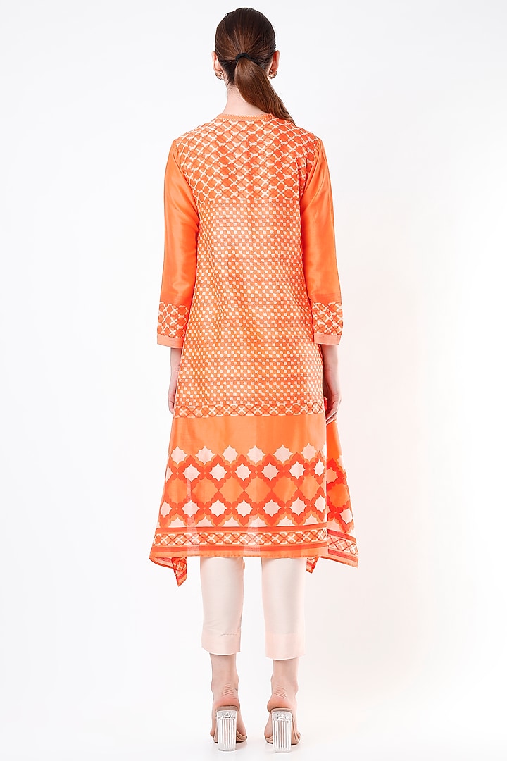 Orange Hand Block Printed Tunic by Krishna Mehta at Pernia's Pop Up Shop