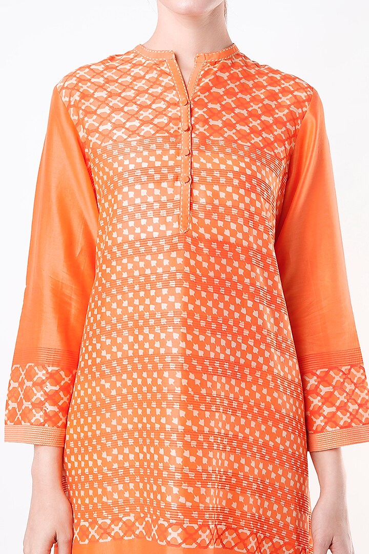 Orange Hand Block Printed Tunic by Krishna Mehta at Pernia's Pop Up Shop