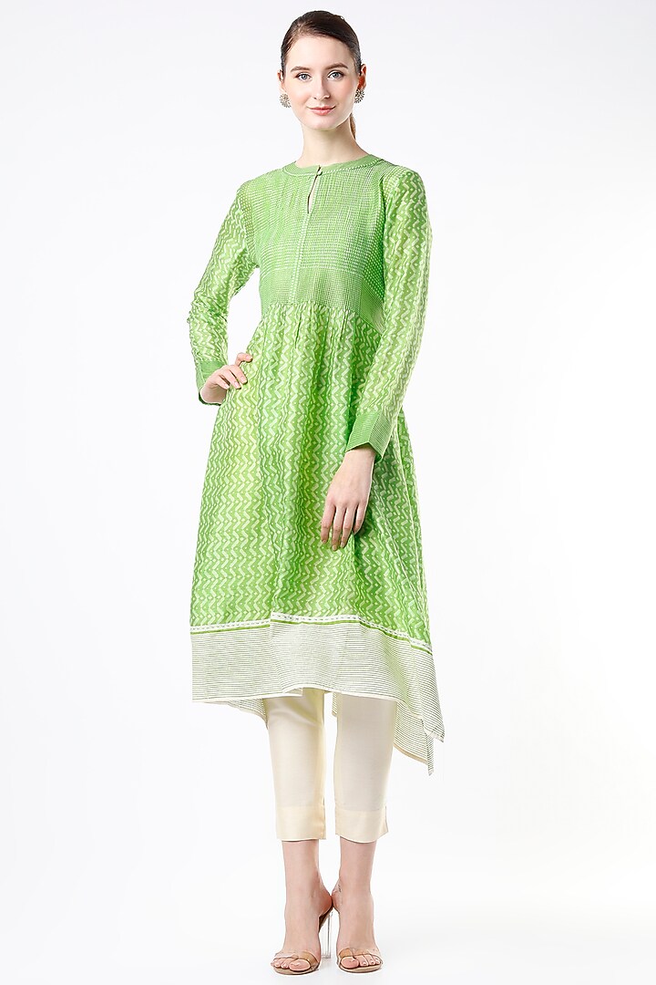 Green Hand Block Printed Tunic by Krishna Mehta at Pernia's Pop Up Shop
