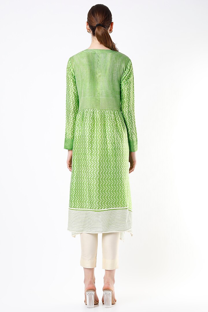 Green Hand Block Printed Tunic by Krishna Mehta at Pernia's Pop Up Shop