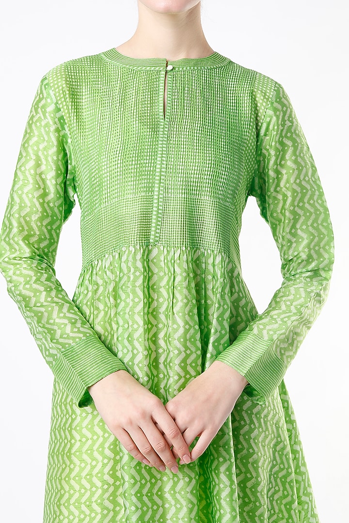 Green Hand Block Printed Tunic by Krishna Mehta at Pernia's Pop Up Shop