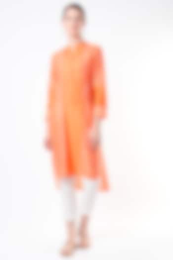 Orange Chanderi Printed Tunic by Krishna Mehta