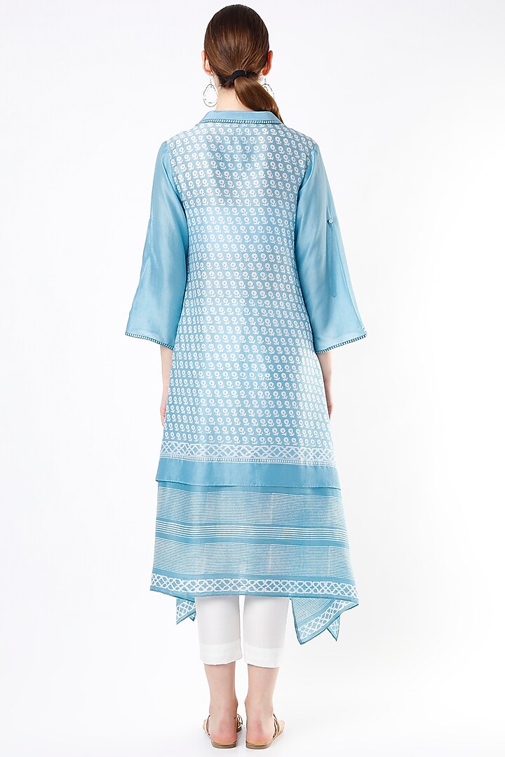 Sky Blue Printed Tunic by Krishna Mehta at Pernia's Pop Up Shop
