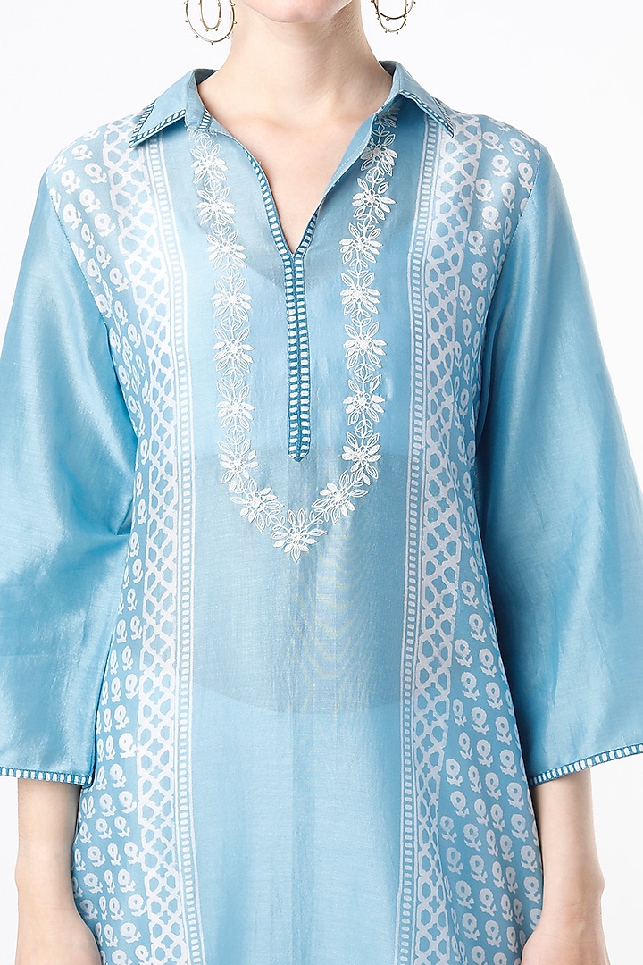 Sky Blue Printed Tunic by Krishna Mehta at Pernia's Pop Up Shop