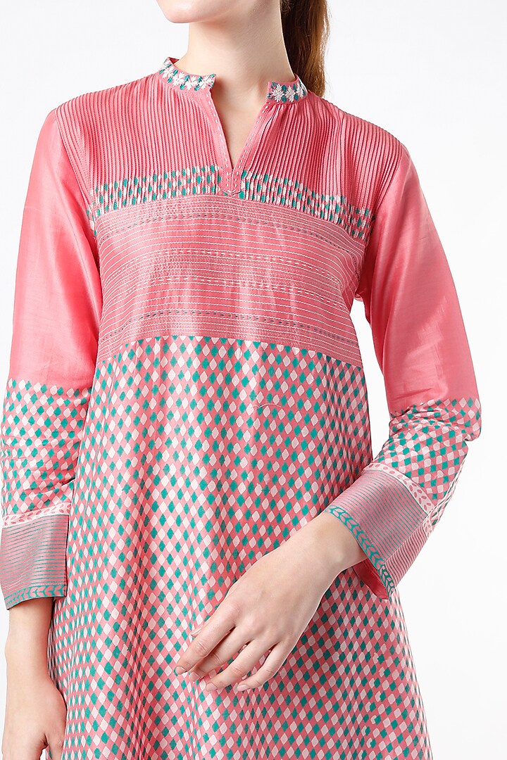 Pink Chanderi Printed Tunic by Krishna Mehta at Pernia's Pop Up Shop