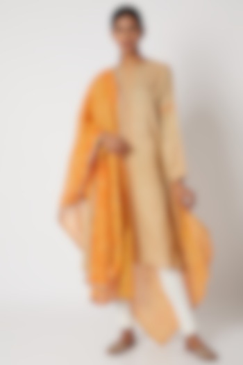 Cream & Orange Printed Tunic by Krishna Mehta