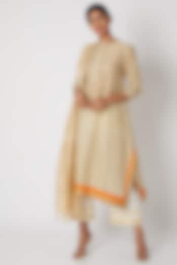 Beige Hand Block Printed Tunic by Krishna Mehta at Pernia's Pop Up Shop