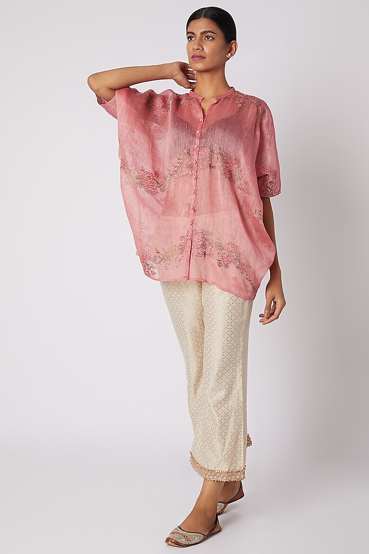 Rose Pink Embroidered Top by Krishna Mehta at Pernia's Pop Up Shop