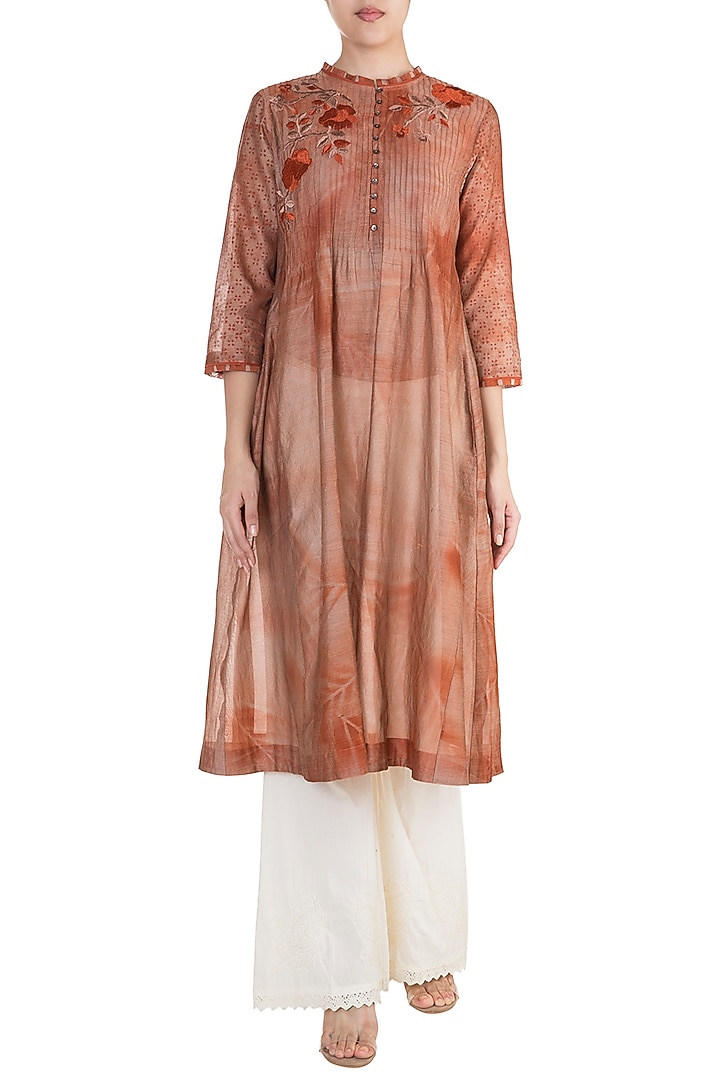 Rust Printed Embroidered Tunic by Krishna Mehta at Pernia's Pop Up Shop