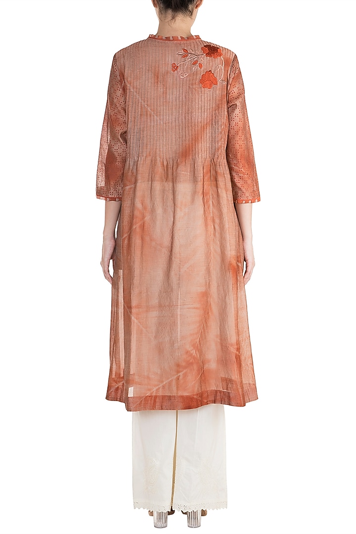 Rust Printed Embroidered Tunic by Krishna Mehta at Pernia's Pop Up Shop
