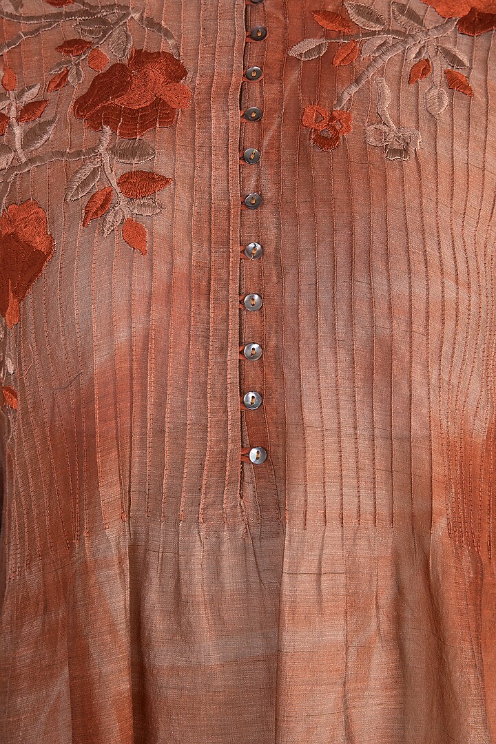 Rust Printed Embroidered Tunic by Krishna Mehta at Pernia's Pop Up Shop