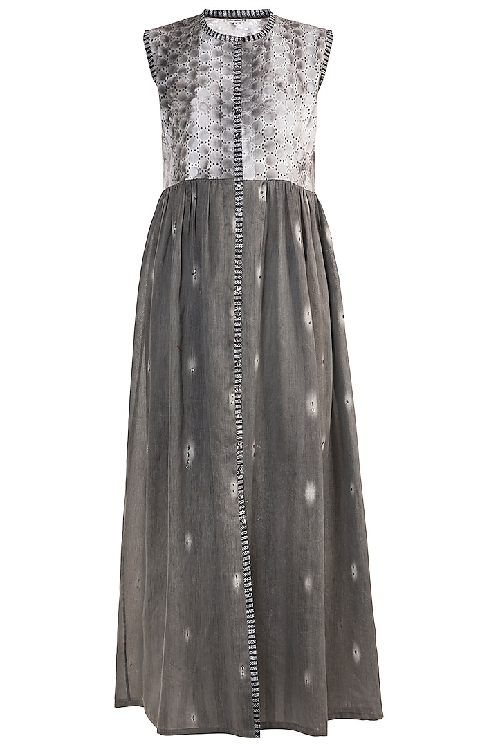 Grey Printed Embroidered Tunic by Krishna Mehta
