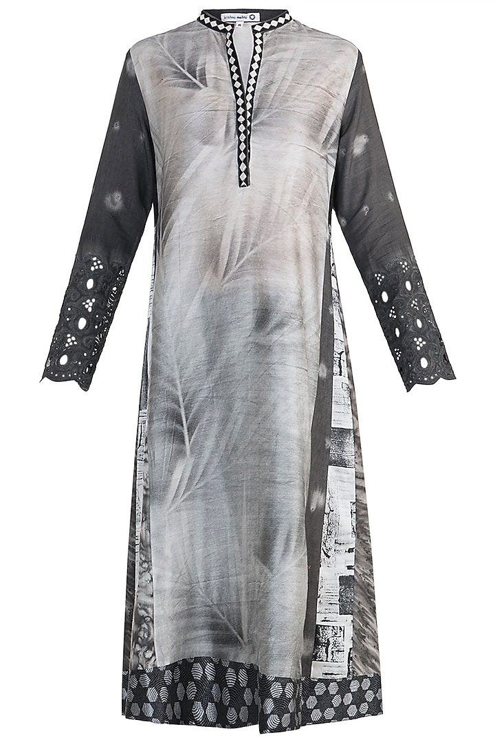 Black Printed Embroidered Tunic With Slip by Krishna Mehta
