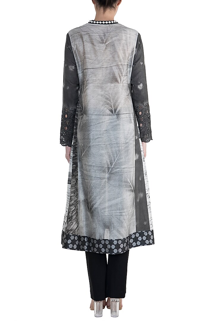 Black Printed Embroidered Tunic With Slip by Krishna Mehta at Pernia's Pop Up Shop