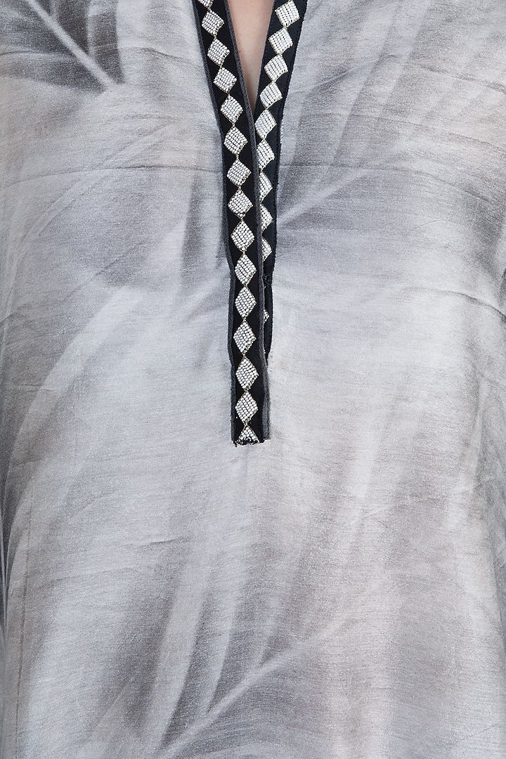 Black Printed Embroidered Tunic With Slip by Krishna Mehta at Pernia's Pop Up Shop