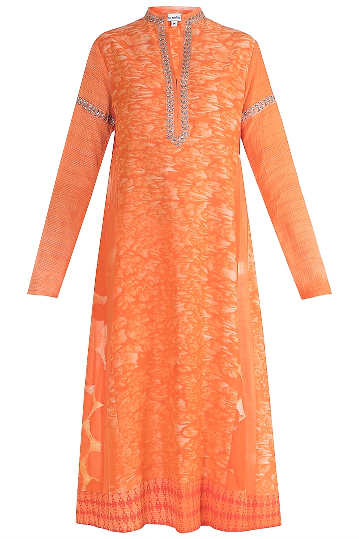 Orange Embroidered Chanderi Tunic by Krishna Mehta