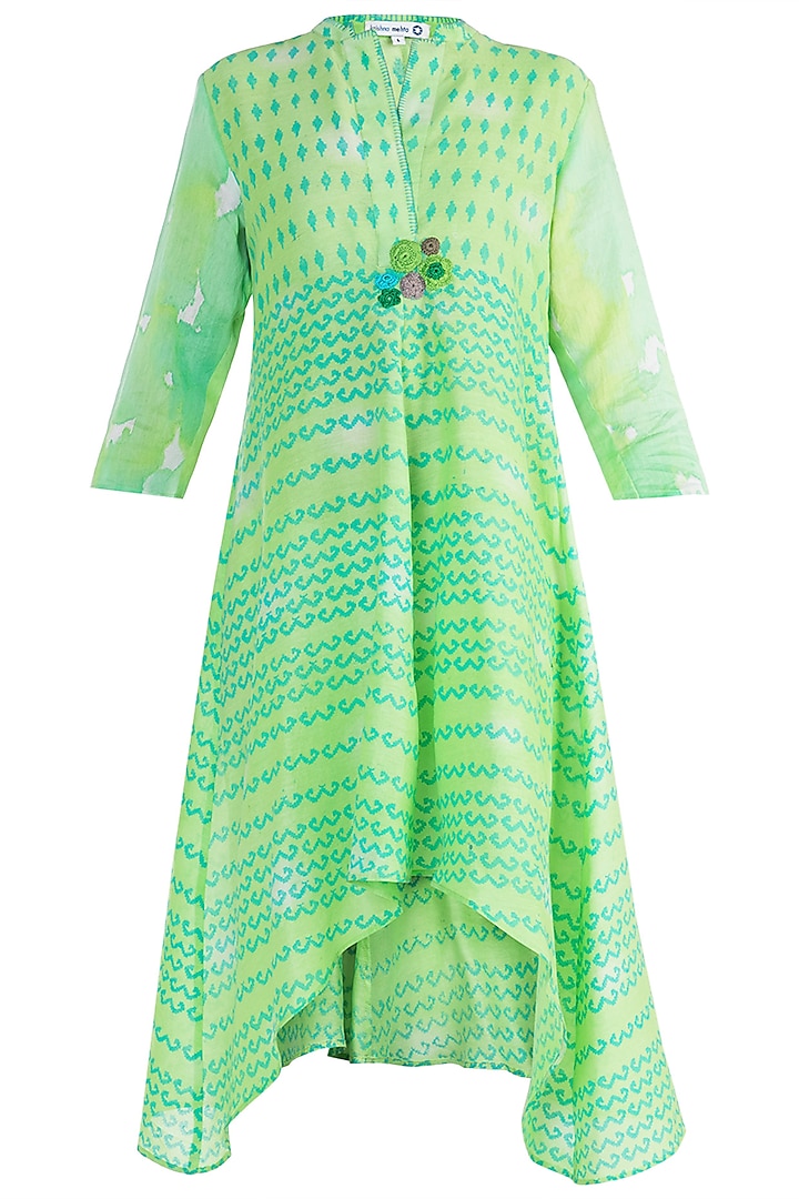 Green Printed Embroidered Tunic by Krishna Mehta