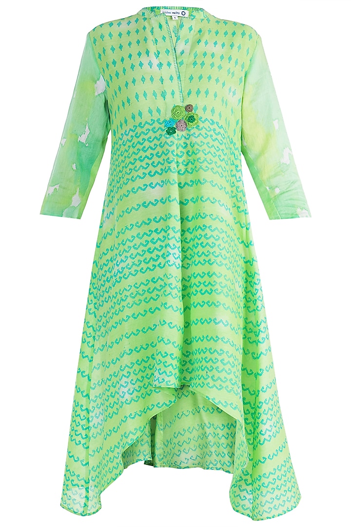 Green Printed Embroidered Tunic by Krishna Mehta at Pernia's Pop Up Shop