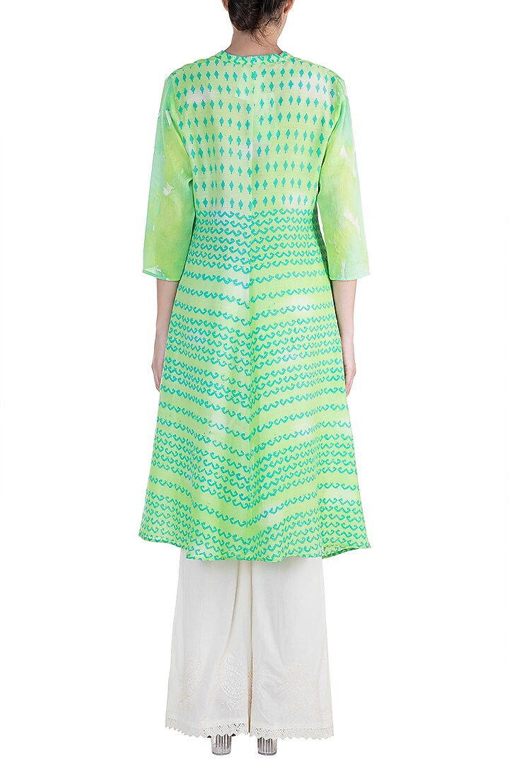 Green Printed Embroidered Tunic by Krishna Mehta at Pernia's Pop Up Shop