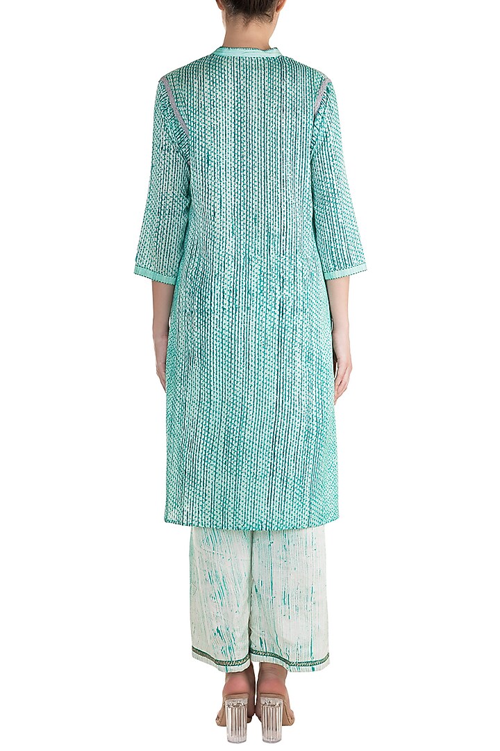 Turquoise Printed Embroidered Tunic by Krishna Mehta at Pernia's Pop Up Shop