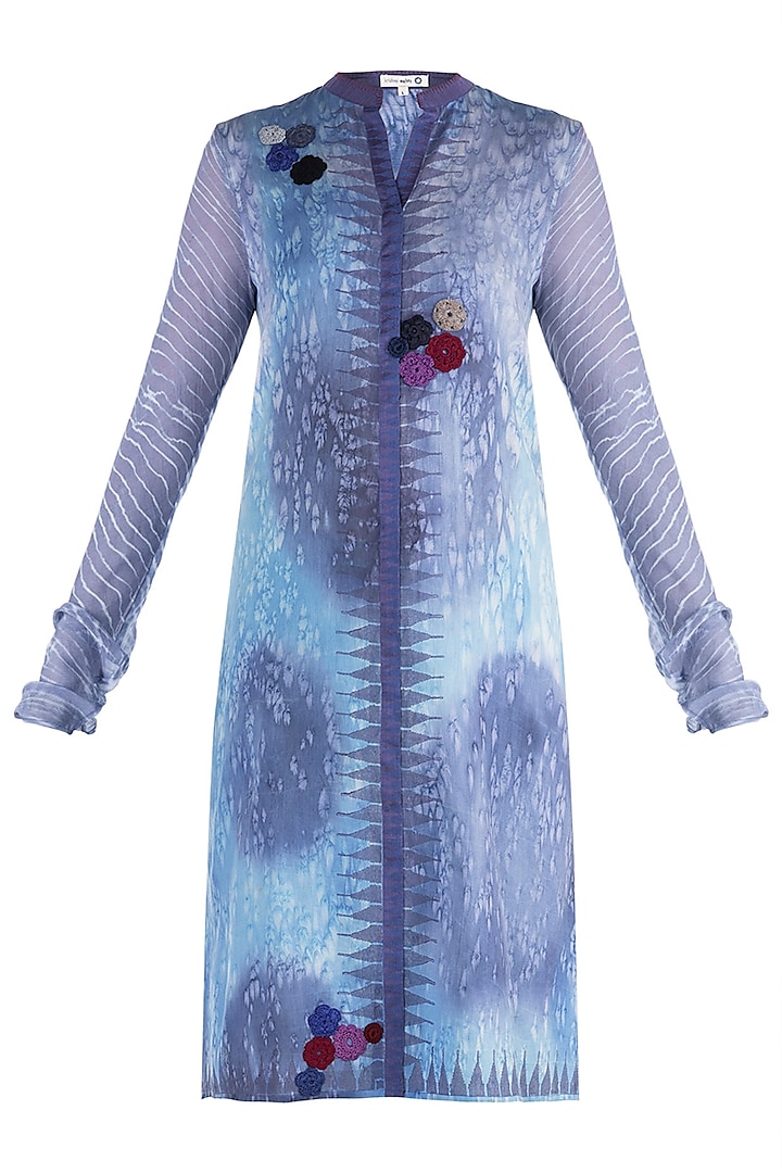 Blue Printed & Crochet Embroidered Tunic by Krishna Mehta