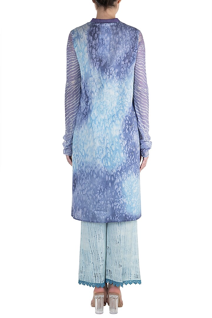 Blue Printed & Crochet Embroidered Tunic by Krishna Mehta at Pernia's Pop Up Shop