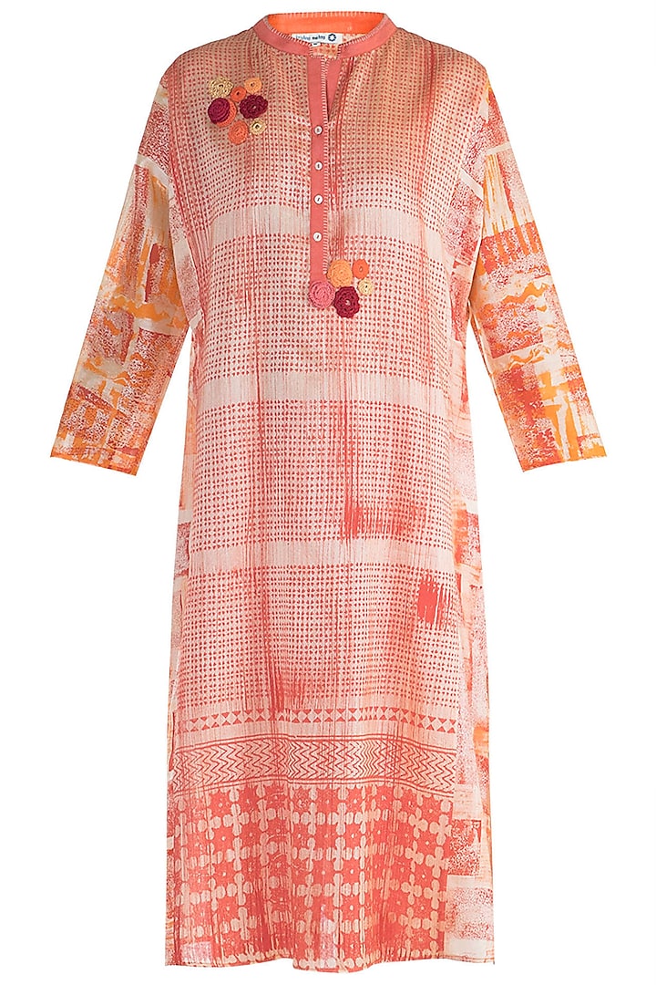 Orange Embroidered Printed Tunic by Krishna Mehta at Pernia's Pop Up Shop