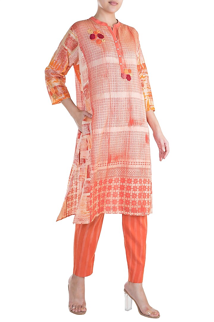 Orange Embroidered Printed Tunic by Krishna Mehta at Pernia's Pop Up Shop