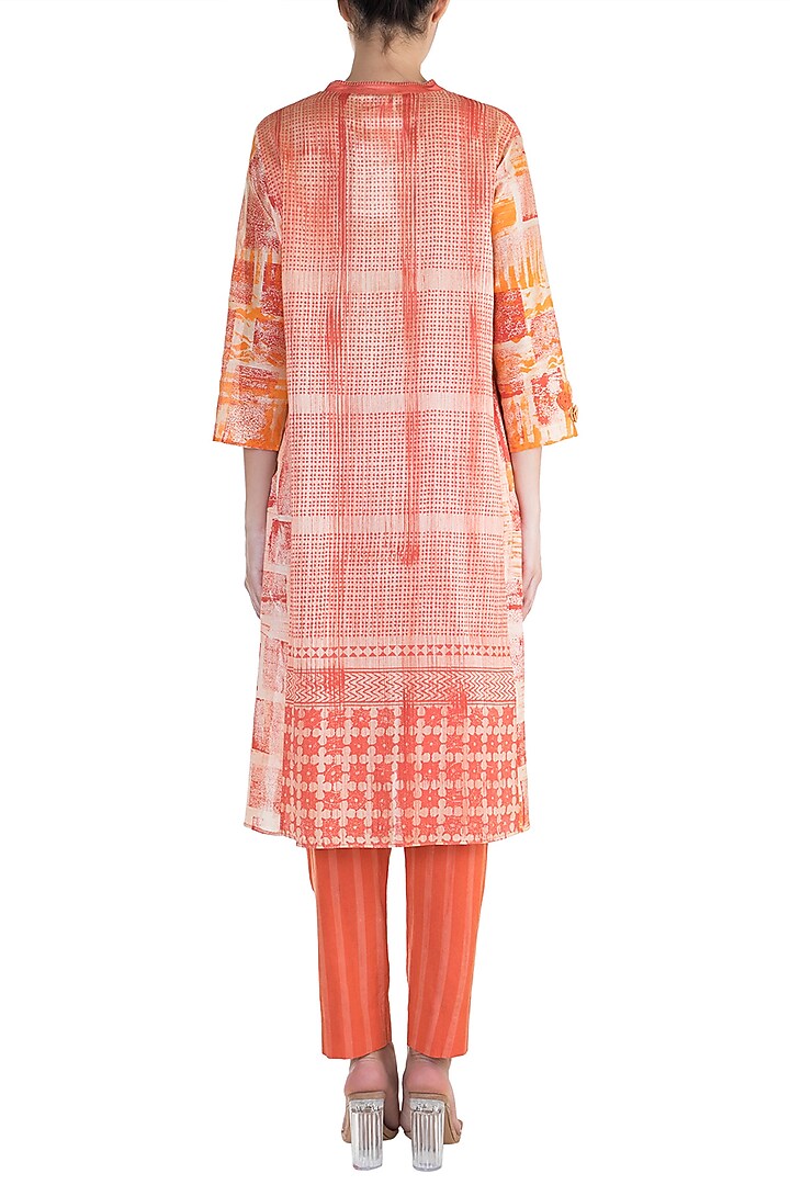 Orange Embroidered Printed Tunic by Krishna Mehta at Pernia's Pop Up Shop