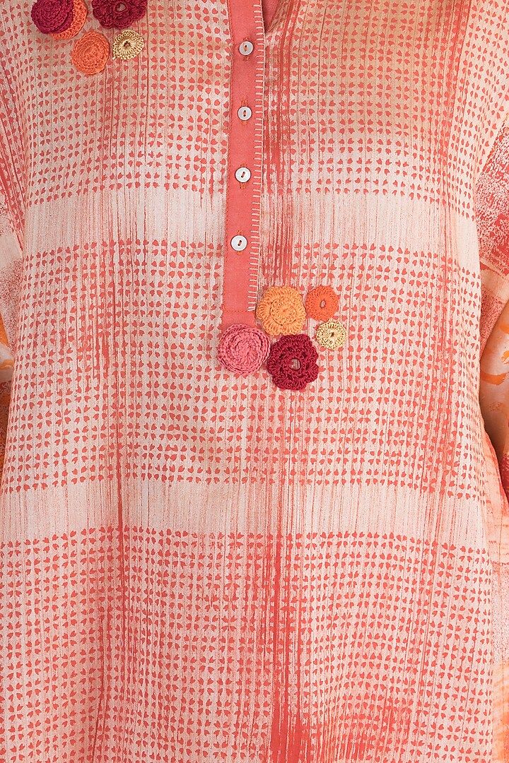 Orange Embroidered Printed Tunic by Krishna Mehta at Pernia's Pop Up Shop