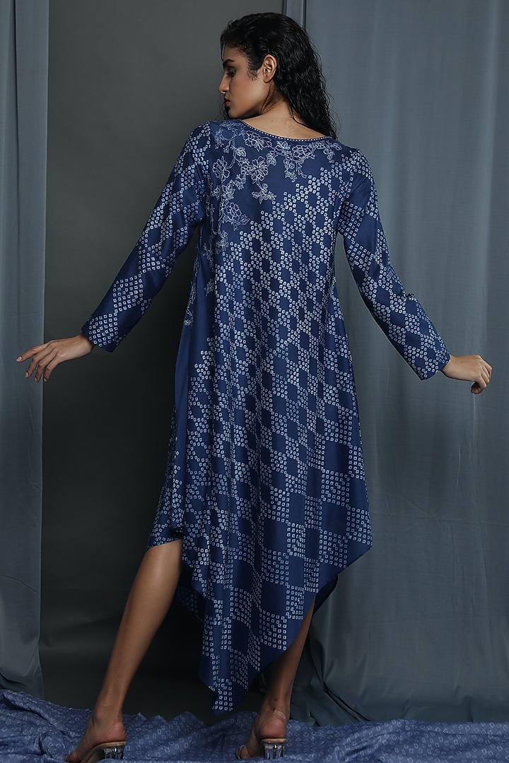 Indigo Chanderi Printed Tunic by Krishna Mehta at Pernia's Pop Up Shop