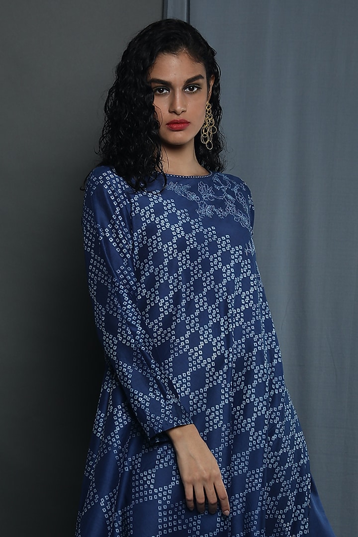 Indigo Chanderi Printed Tunic by Krishna Mehta at Pernia's Pop Up Shop