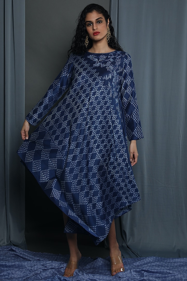 Indigo Chanderi Printed Tunic by Krishna Mehta at Pernia's Pop Up Shop