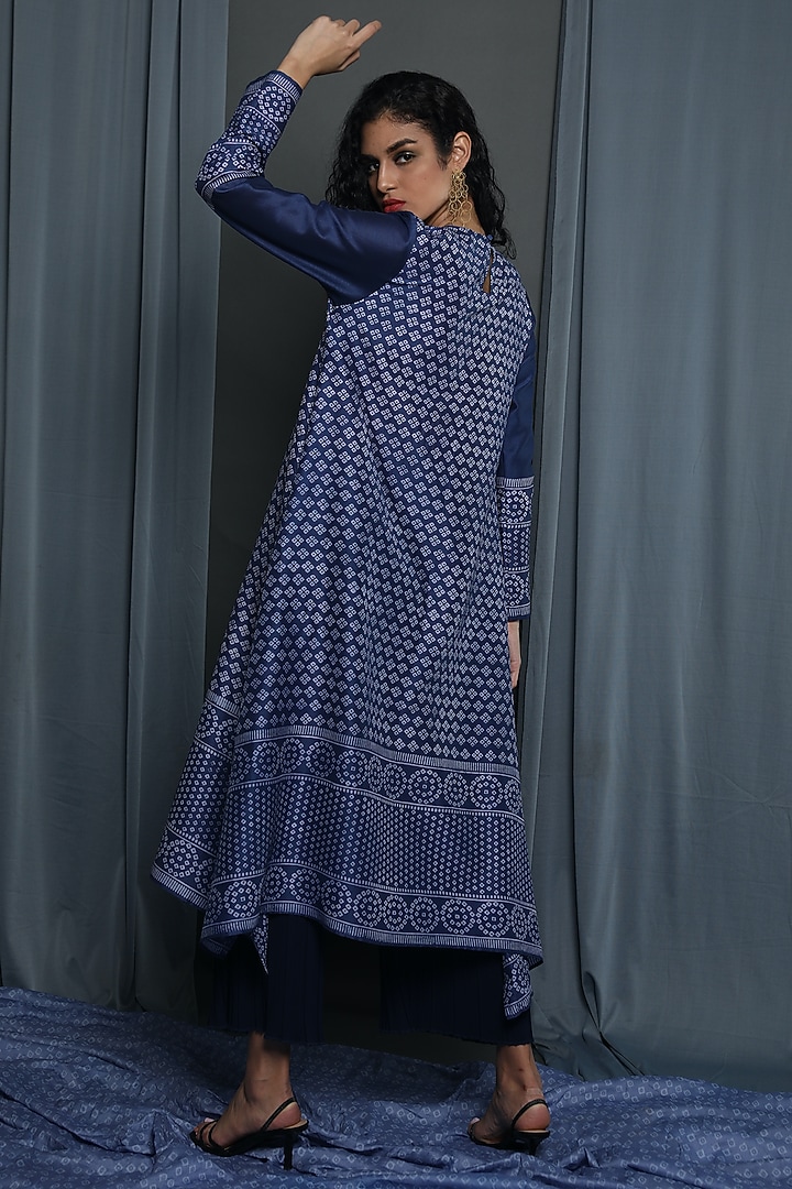 Indigo Chanderi Block Printed Tunic by Krishna Mehta at Pernia's Pop Up Shop
