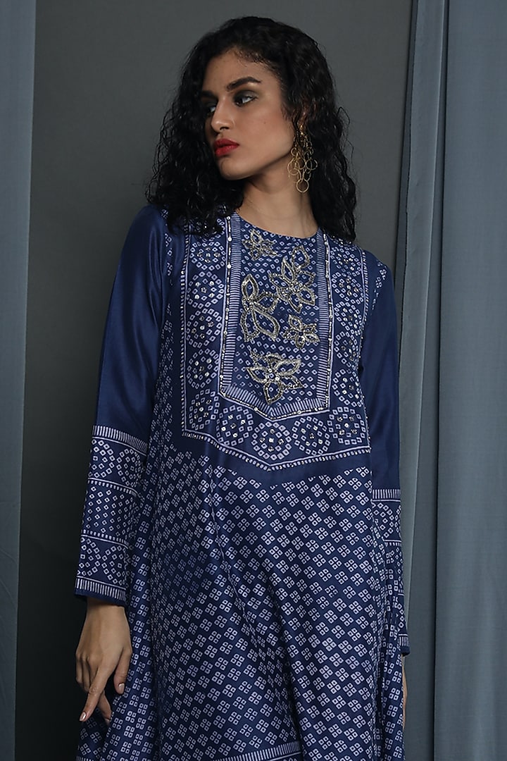 Indigo Chanderi Block Printed Tunic by Krishna Mehta at Pernia's Pop Up Shop