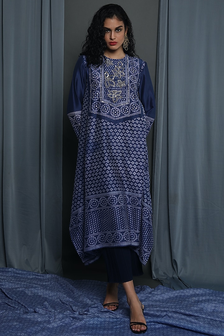 Indigo Chanderi Block Printed Tunic by Krishna Mehta at Pernia's Pop Up Shop
