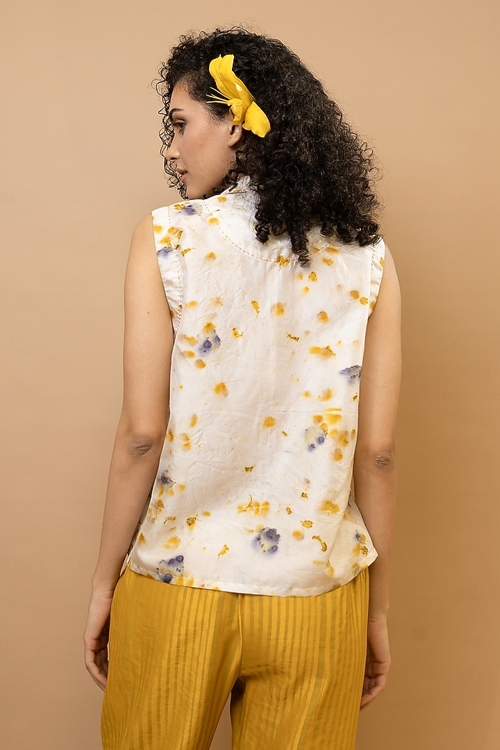 Ivory & Marigold Yellow Pure Silk Floral Printed Co-Ord Set by Krishna Mehta at Pernia's Pop Up Shop
